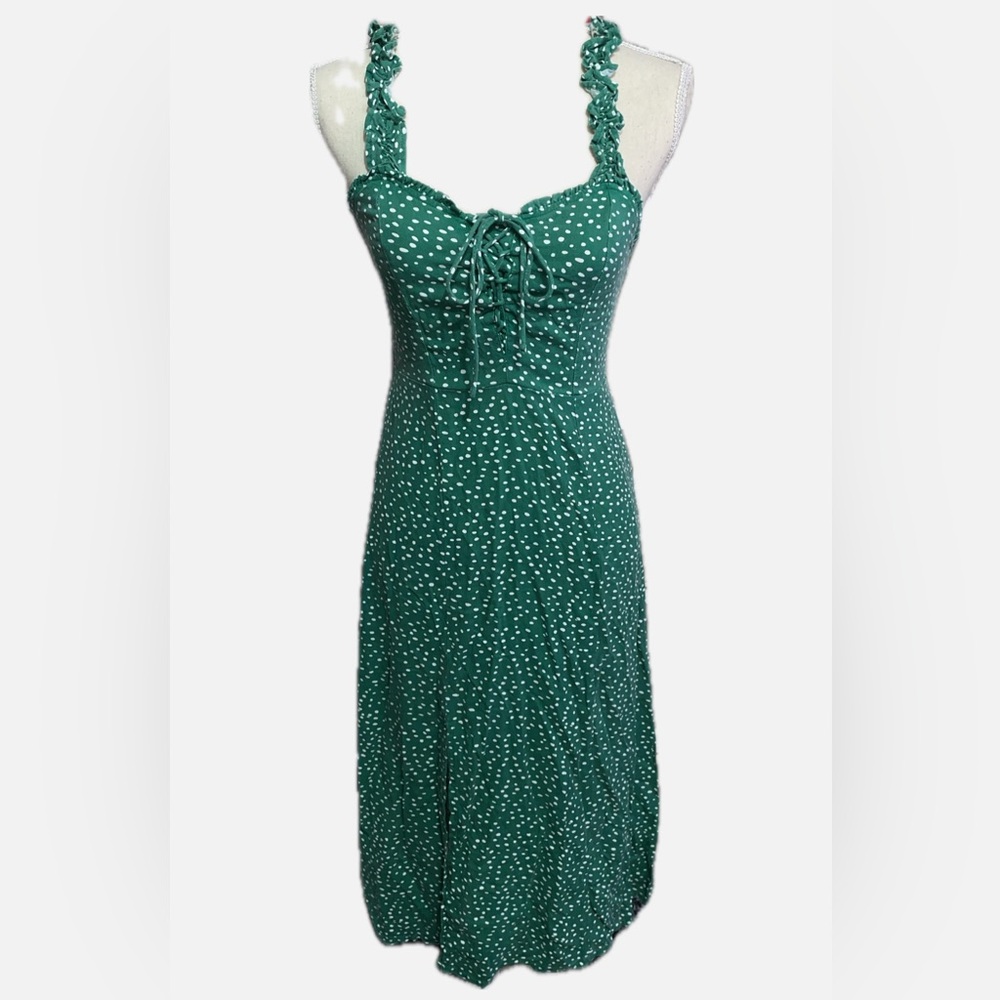 Green Polka Dot with slit Dress